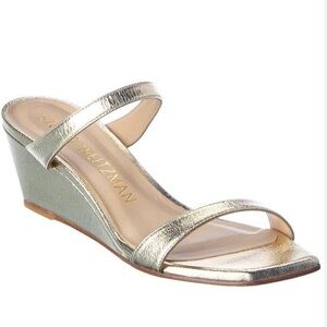 Stuart Weitzman Aleena 50 Wedge Slide Sandal Platino / Liquid Metallic - NWT